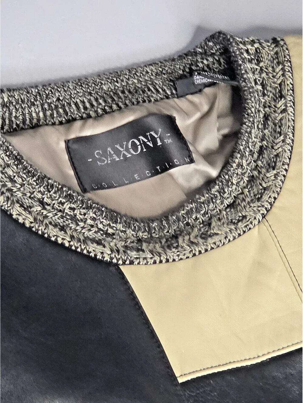 Vintage Saxony Leather Patchwork Sweater 2XB 90s Hip Hop Coogi Style